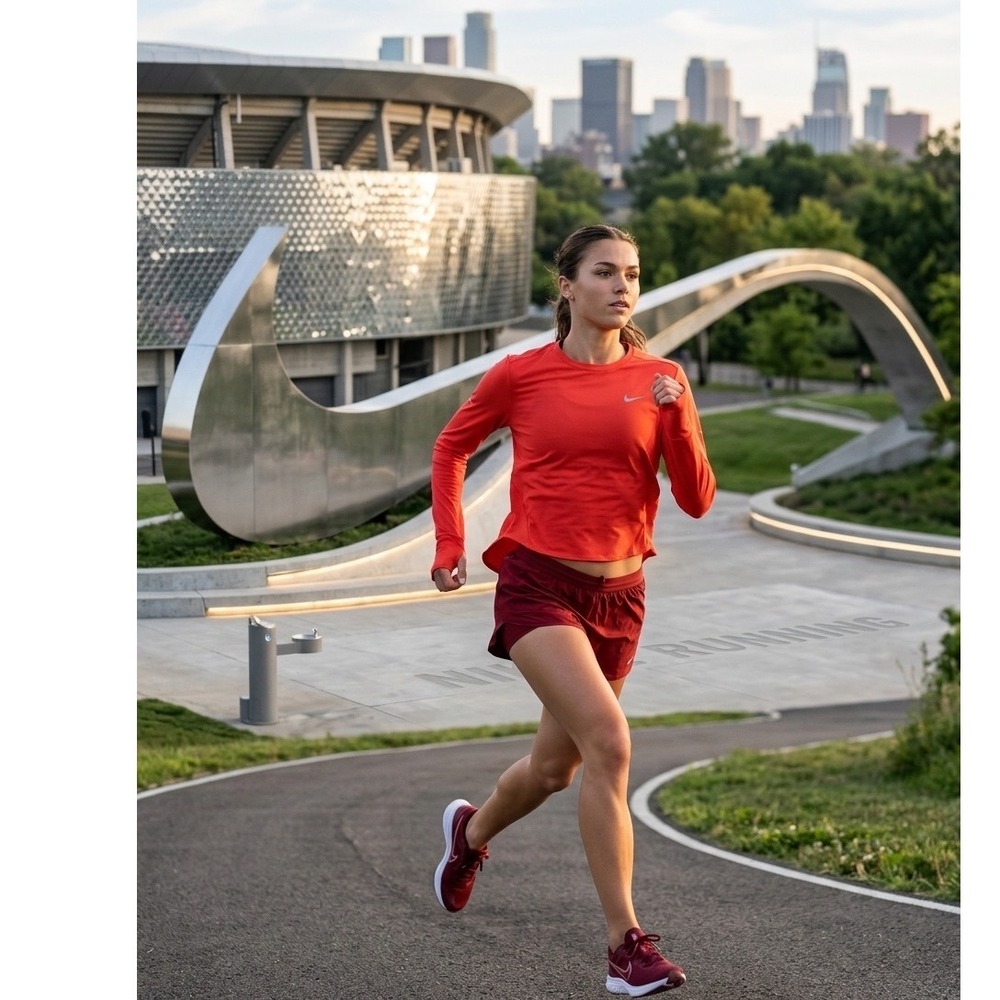 Nike Swift Dri-FIT UV Long Sleeve Running Top Light ❤️Red with zip pocket NEW-M